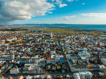 Beautiful aerial view of reykjavik, iceland. sunny day