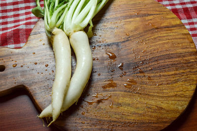 High angle view of vegetables on table