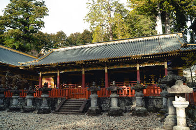 View of temple against building