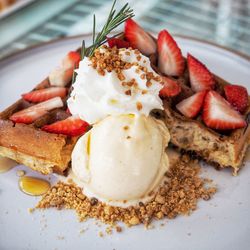 Close-up of breakfast served in plate