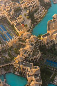 High angle view of buildings in city