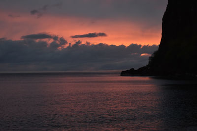 Scenic view of sea against romantic sky at sunset saint lucia