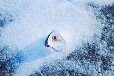 High angle view of ring on snow