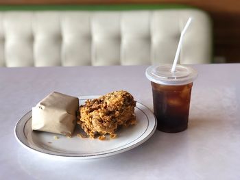 Close-up of breakfast served on table