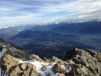 Scenic view of snowcapped mountains against sky