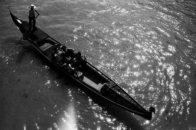 High angle view of ship sailing on sea