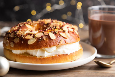 Close-up of cake in plate on table