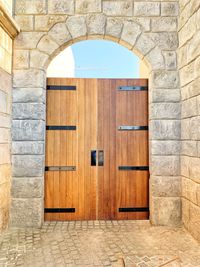 Closed door of building