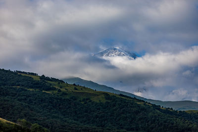 Snowy mountain top in upper fiagdon north ossetia.