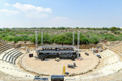 Modern stage and music concert equipment at salamis amphitheatre, northern cyprus