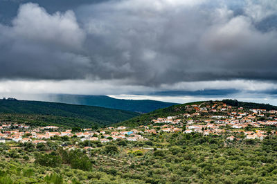 High angle view of townscape against sky