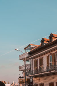 Low angle view of buildings against clear sky