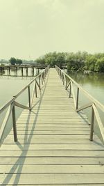 Pier on lake against clear sky