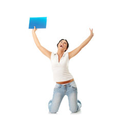 Full length of a smiling young woman over white background