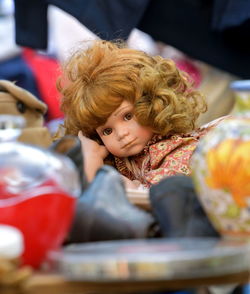 Close-up of doll for sale at market