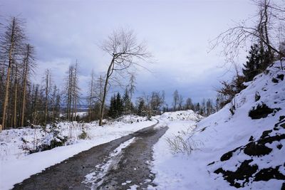 Snow covered road against sky