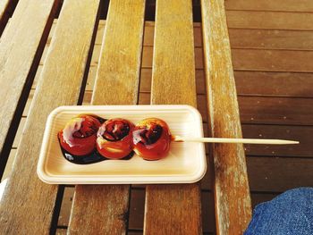 High angle view of breakfast on table