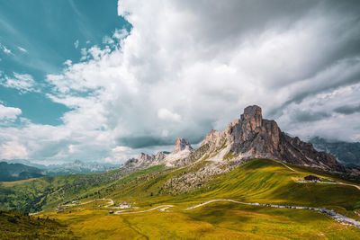 Panoramic view of nuvolau mountain in the dolomites, italy.