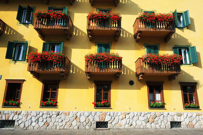 Flower decorations on building balconies