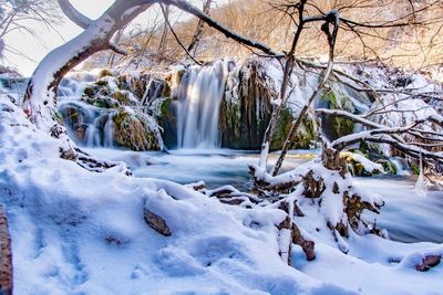Scenic view of waterfall in winter