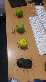 High angle view of fruits on table