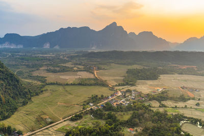 High angle view of landscape against sky