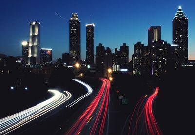 Light trails on road at night