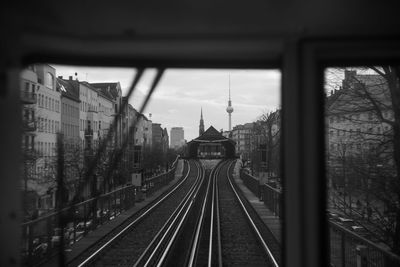 Railroad tracks seen through train