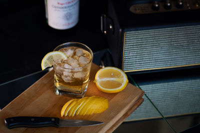 High angle view of drink on table