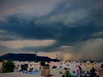High angle shot of townscape against sky