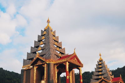 Low angle view of pagoda against sky