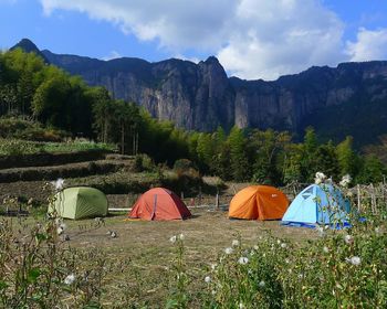 Scenic view of mountains against sky