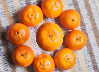 High angle view of oranges on table