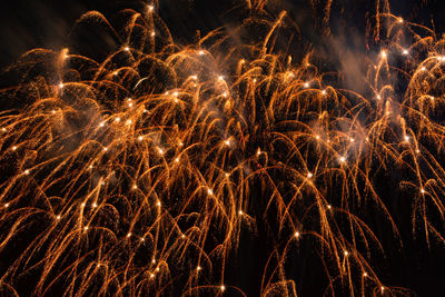 Low angle view of firework display at night