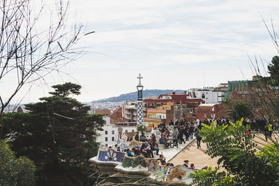 High angle shot of townscape against sky