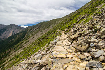 Scenic view of rocky mountains against sky