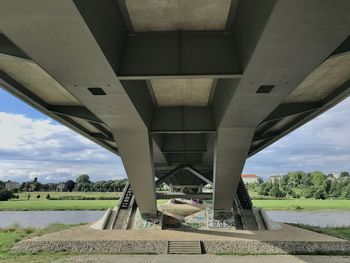 Below view of bridge over river against sky