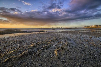 Scenic view of sea against cloudy sky