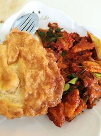 Close-up of meal served in plate