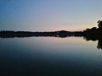 Scenic view of calm lake against clear sky