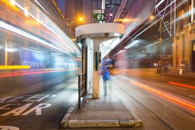 Light trails on road at night