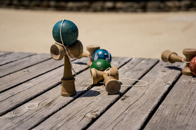 Close-up of chess pieces on table