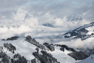 Scenic view of snowcapped mountains against sky