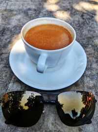 High angle view of coffee on table