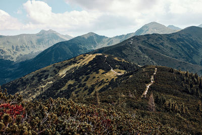 Tatra mountains landscape. scenic view of mountain rocky peaks, slopes, hills and valleys