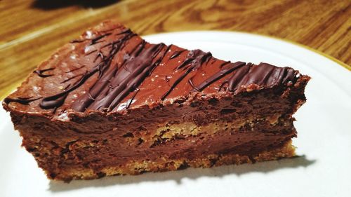 Close-up of chocolate cake in plate