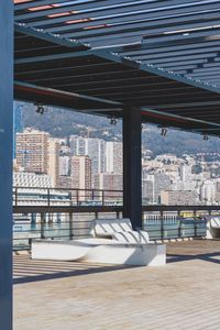 Bridge and modern buildings in city