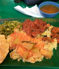 High angle view of food in plate