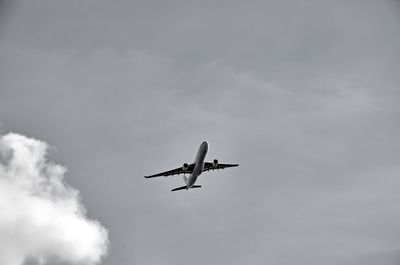 Low angle view of airplane flying in the sky