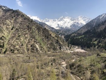 Scenic view of snowcapped mountains against sky